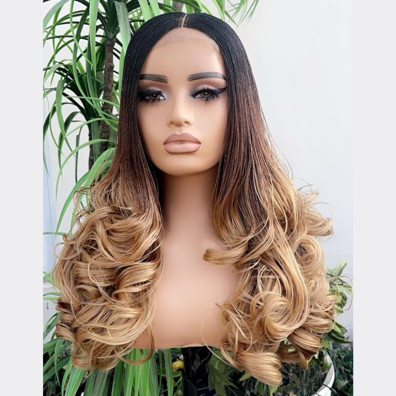 Nano Twists French Curl Braided HD Transparent Lace Front Wig - Ombre (#1/33/27)