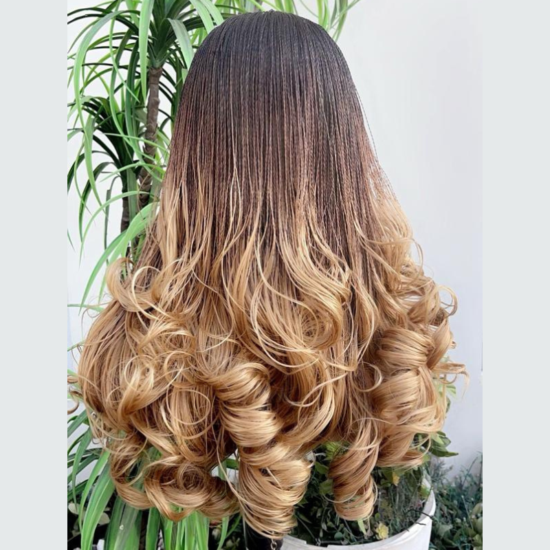 Nano Twists French Curl Braided HD Transparent Lace Front Wig - Ombre (#1/33/27)