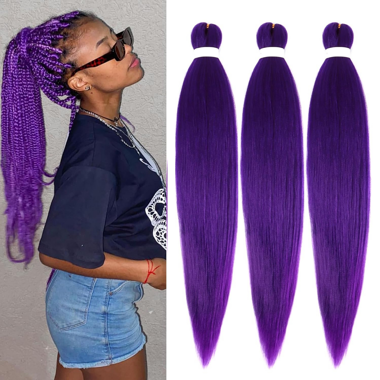 3X Pre-Stretched Braid 28" (Purple) - Belle Afrique