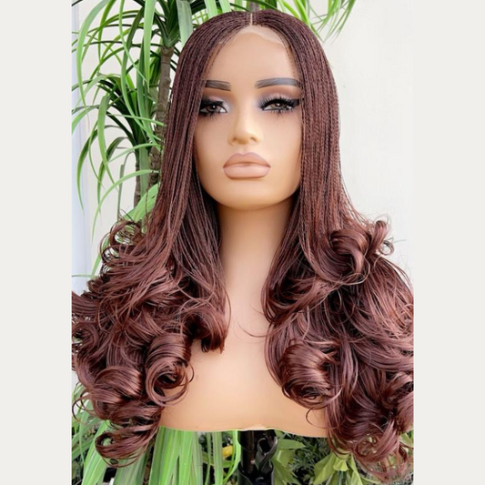 Nano Twists French Curl Braided HD Transparent Lace Front Wig - Dark Auburn (#33)