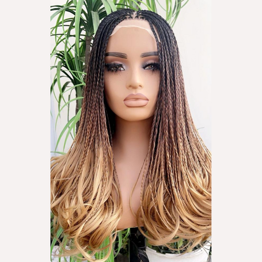 Mini Twists French Curl Braided HD Transparent Lace Front Wig - Ombre (#1/33/27)