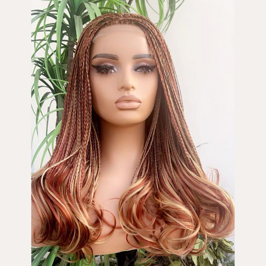 Mini Twists French Curl Braided HD Transparent Lace Front Wig - Ombre (#27/30/35)